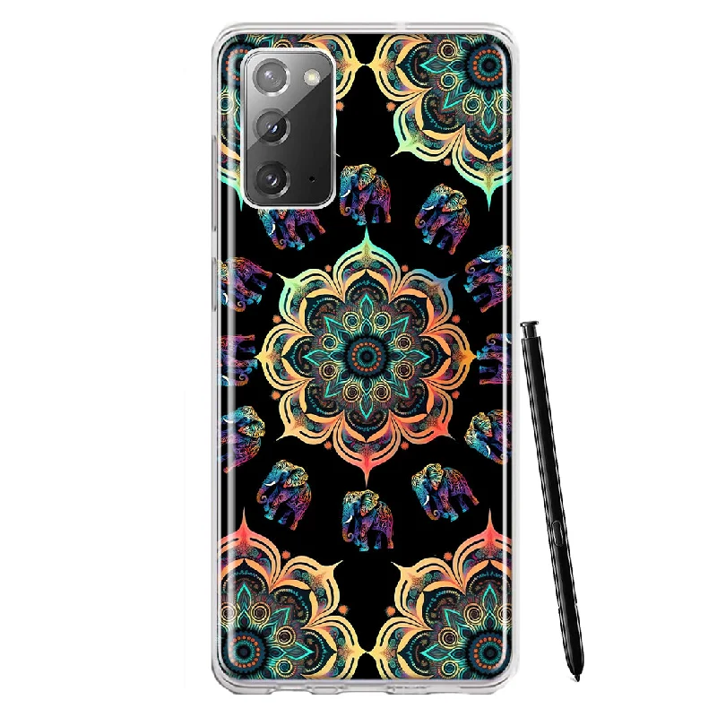 For Samsung Galaxy Note 20 Mandala Geometry Abstract Elephant Pattern Design Hybrid Protective Phone Case Cover