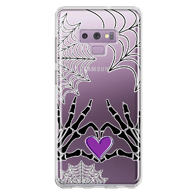 For Samsung Galaxy Note 9 Halloween Skeleton Heart Hands Spooky Spider Web Design Hybrid Protective Phone Case Cover