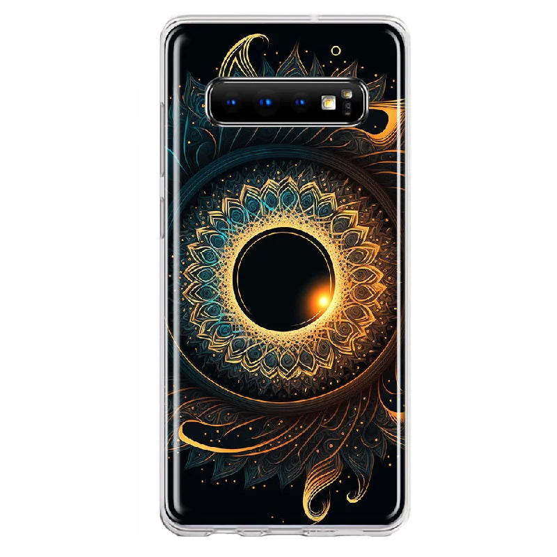 For Samsung Galaxy S10 Mandala Geometry Abstract Eclipse Pattern Design Hybrid Protective Phone Case Cover