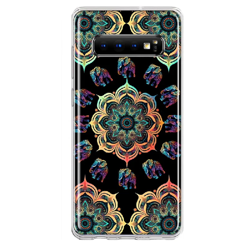 For Samsung Galaxy S10 Mandala Geometry Abstract Elephant Pattern Design Hybrid Protective Phone Case Cover