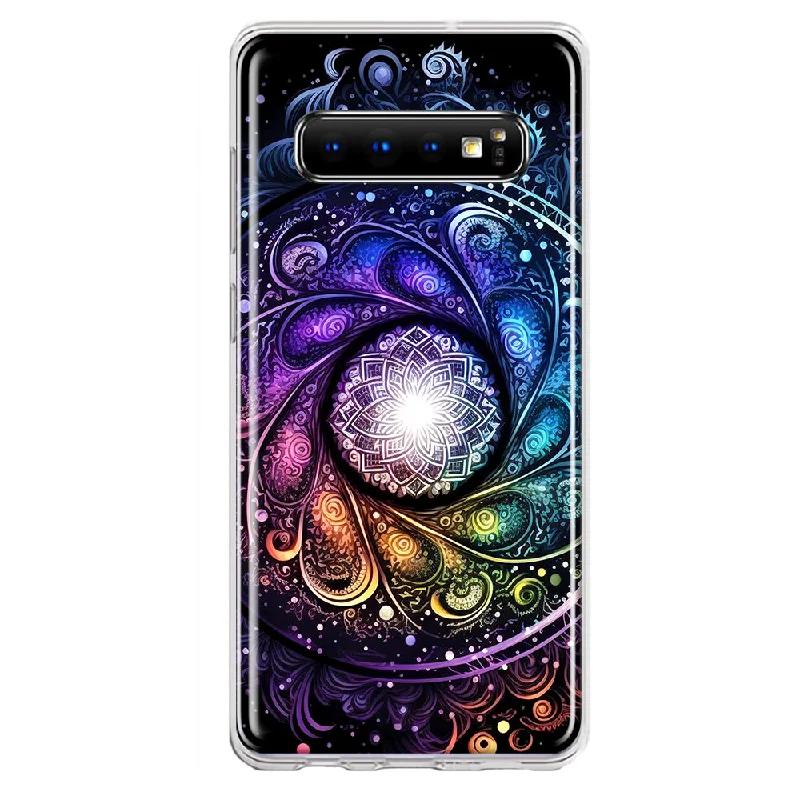 For Samsung Galaxy S10 Mandala Geometry Abstract Galaxy Pattern Design Hybrid Protective Phone Case Cover