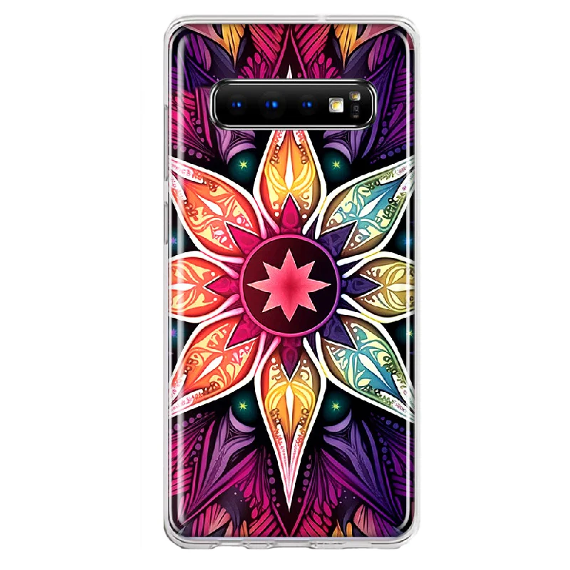 For Samsung Galaxy S10 Mandala Geometry Abstract Star Pattern Design Hybrid Protective Phone Case Cover