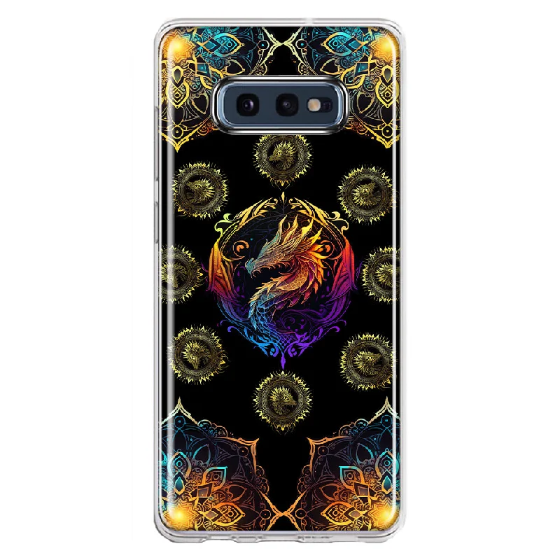 For Samsung Galaxy S10e Mandala Geometry Abstract Dragon Pattern Design Hybrid Protective Phone Case Cover