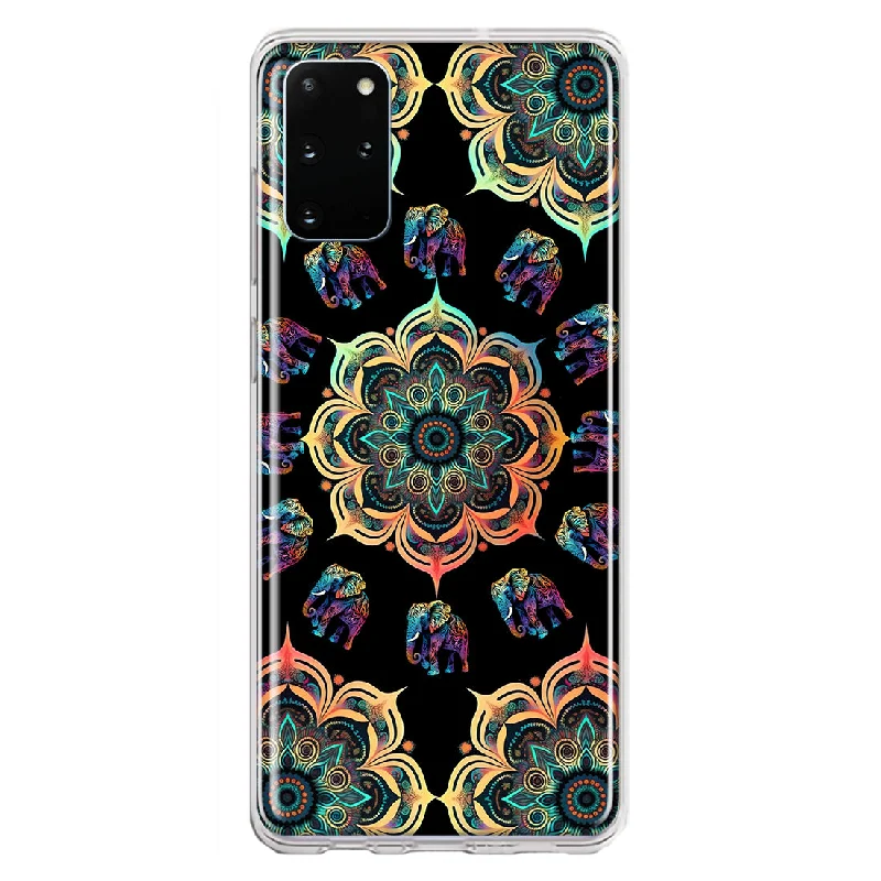 For Samsung Galaxy S20 Plus Mandala Geometry Abstract Elephant Pattern Design Hybrid Protective Phone Case Cover