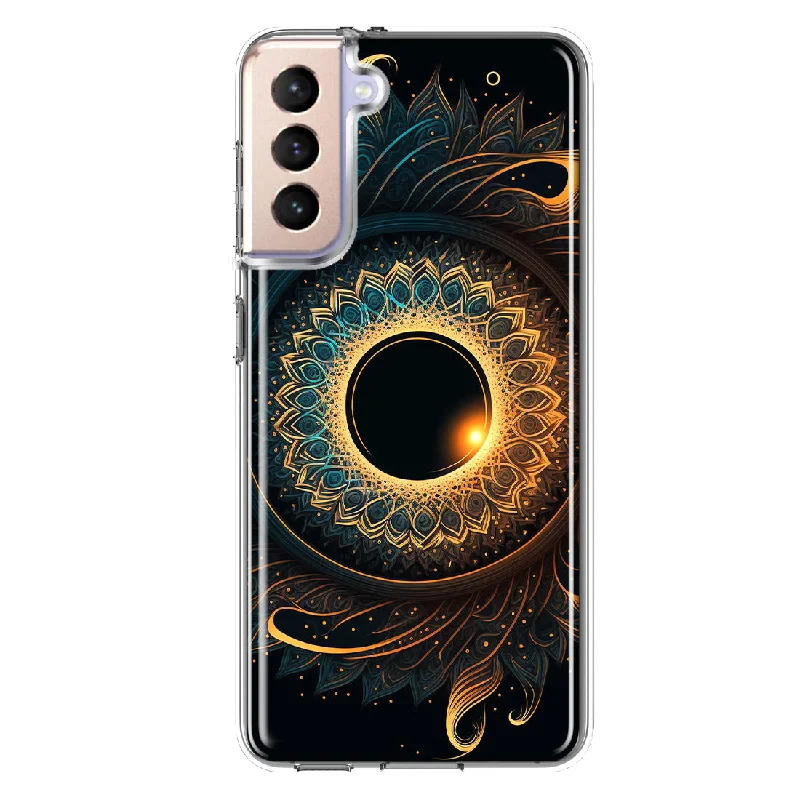 For Samsung Galaxy S21 Mandala Geometry Abstract Eclipse Pattern Design Hybrid Protective Phone Case Cover