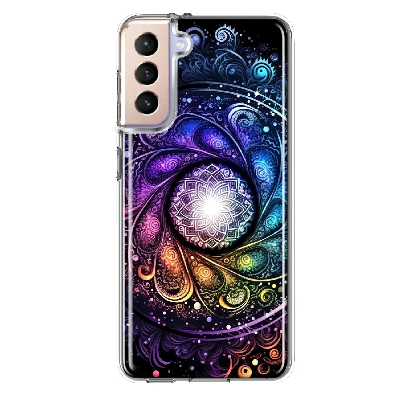 For Samsung Galaxy S21 Plus Mandala Geometry Abstract Galaxy Pattern Design Hybrid Protective Phone Case Cover