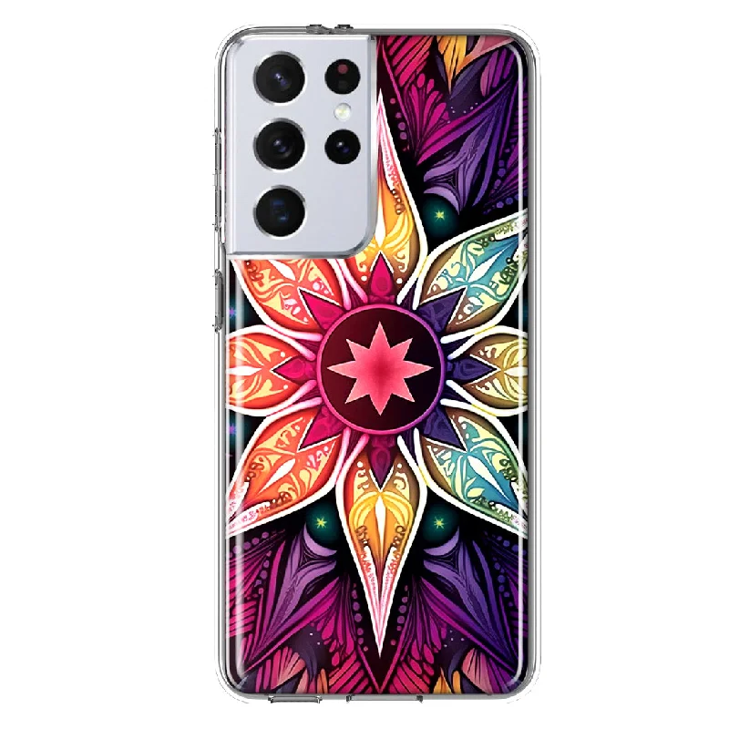 For Samsung Galaxy S21 Ultra Mandala Geometry Abstract Star Pattern Design Hybrid Protective Phone Case Cover