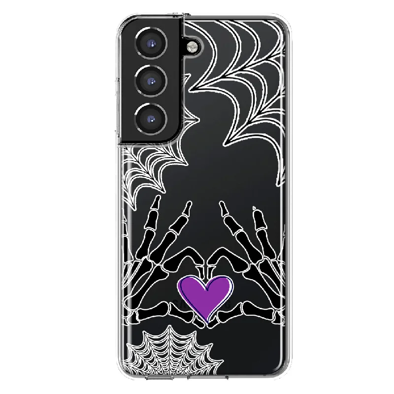 For Samsung Galaxy S22 Halloween Skeleton Heart Hands Spooky Spider Web Design Hybrid Protective Phone Case Cover