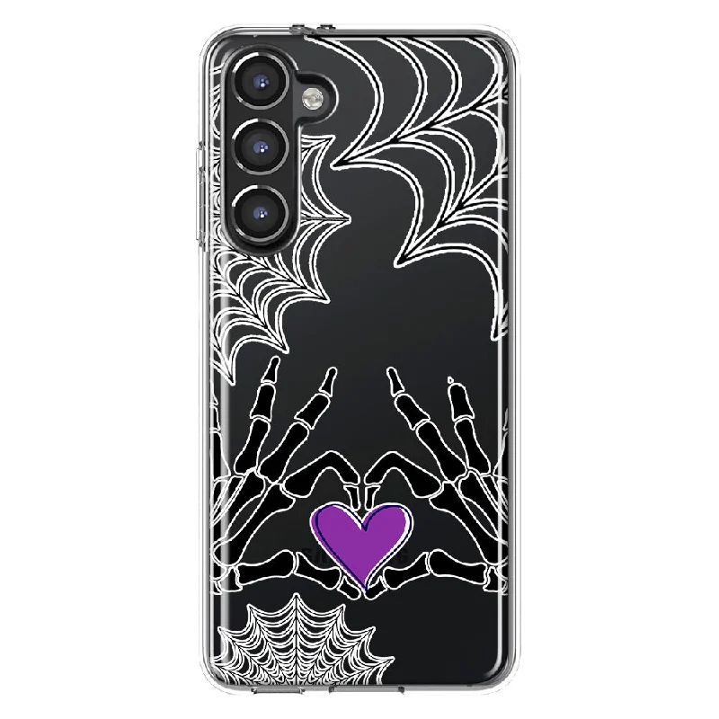 For Samsung Galaxy S23 Halloween Skeleton Heart Hands Spooky Spider Web Design Hybrid Protective Phone Case Cover