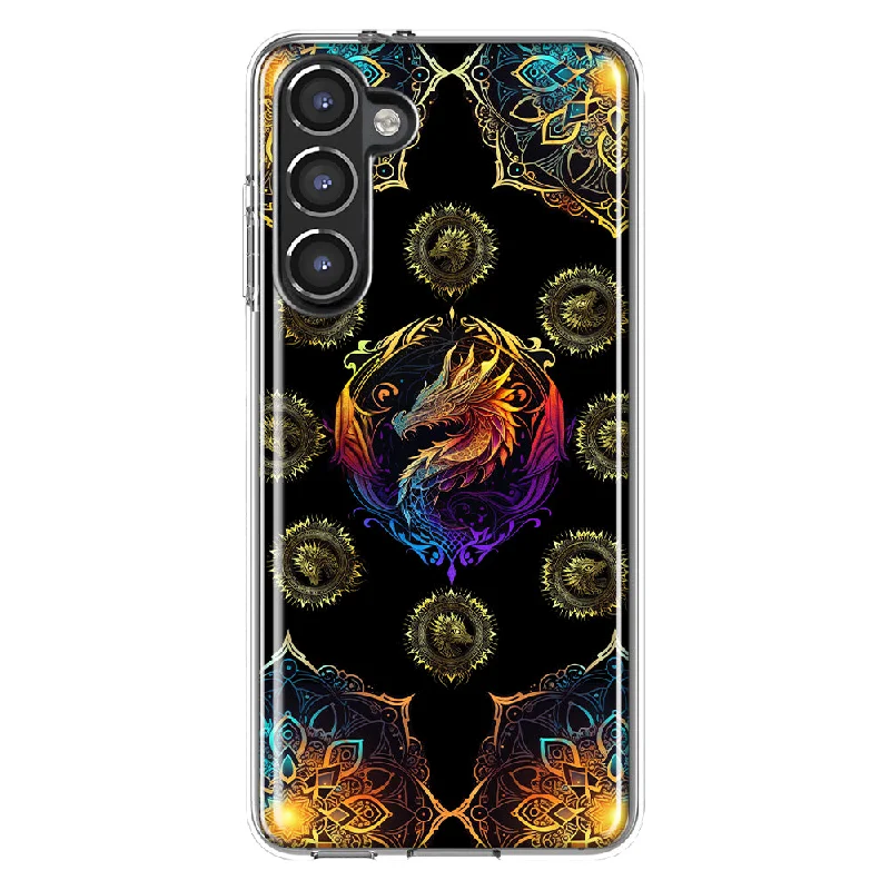 For Samsung Galaxy S23 Mandala Geometry Abstract Dragon Pattern Design Hybrid Protective Phone Case Cover