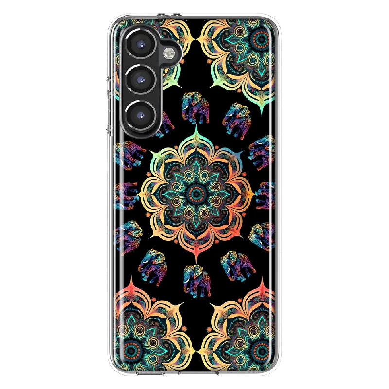 For Samsung Galaxy S23 Mandala Geometry Abstract Elephant Pattern Design Hybrid Protective Phone Case Cover