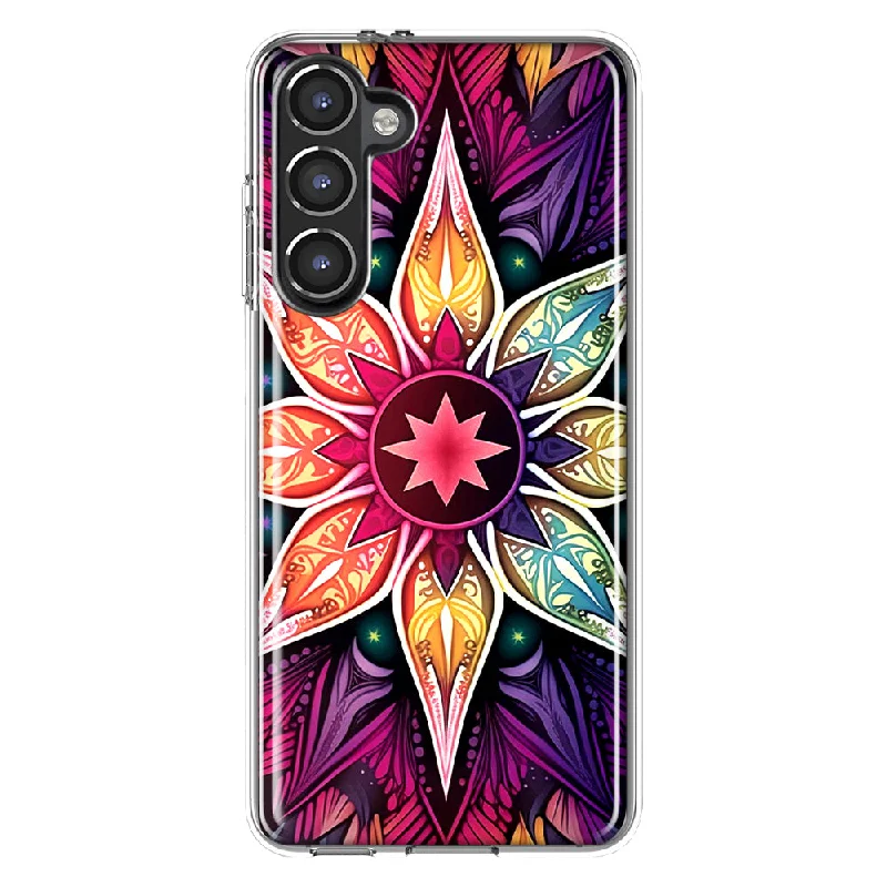 For Samsung Galaxy S23 Mandala Geometry Abstract Star Pattern Design Hybrid Protective Phone Case Cover