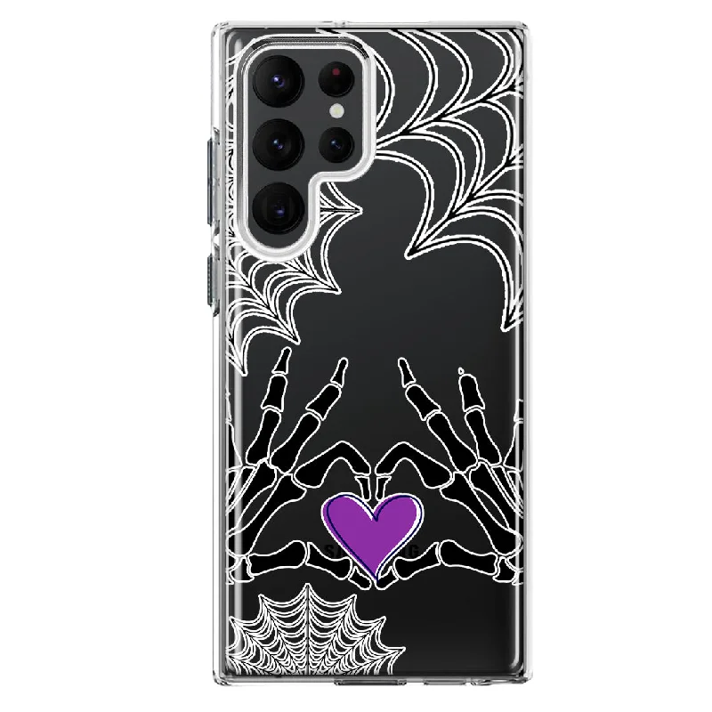 For Samsung Galaxy S23 Ultra Halloween Skeleton Heart Hands Spooky Spider Web Design Hybrid Protective Phone Case Cover