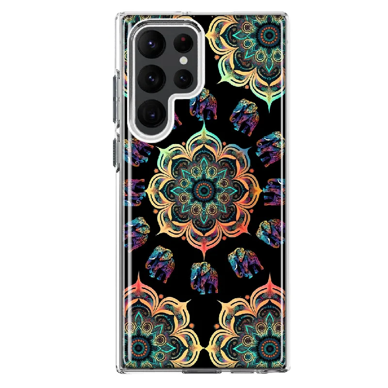 For Samsung Galaxy S23 Ultra Mandala Geometry Abstract Elephant Pattern Design Hybrid Protective Phone Case Cover