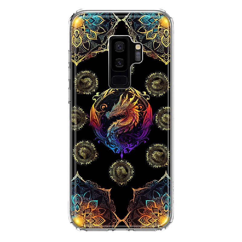 For Samsung Galaxy S9 Plus Mandala Geometry Abstract Dragon Pattern Design Hybrid Protective Phone Case Cover