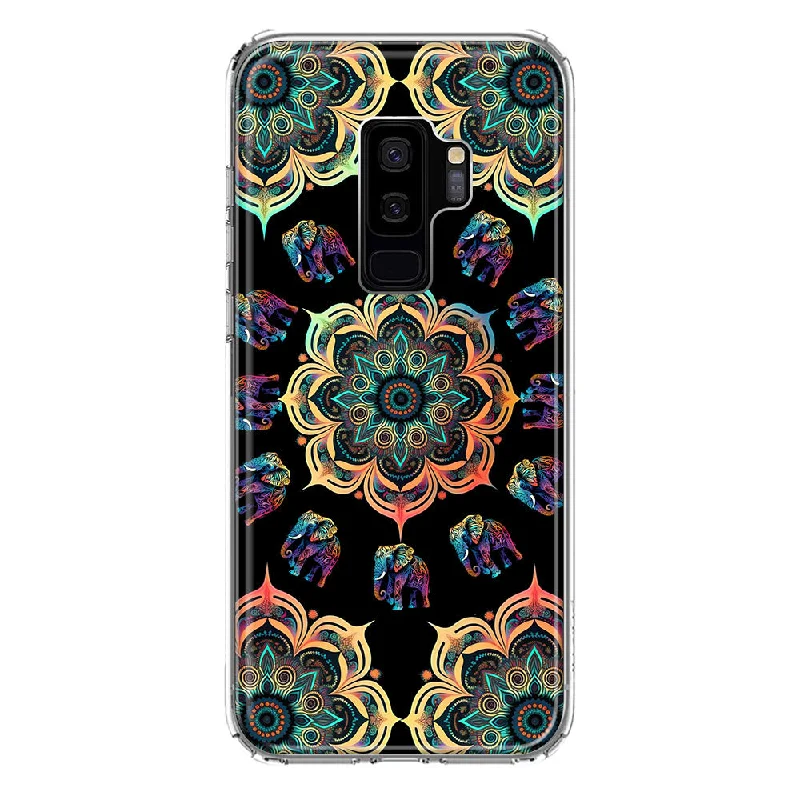 For Samsung Galaxy S9 Plus Mandala Geometry Abstract Elephant Pattern Design Hybrid Protective Phone Case Cover