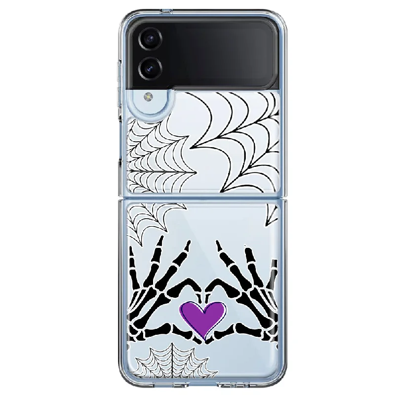 For Samsung Galaxy Z Flip 4 Halloween Skeleton Heart Hands Spooky Spider Web Design Hybrid Protective Phone Case Cover