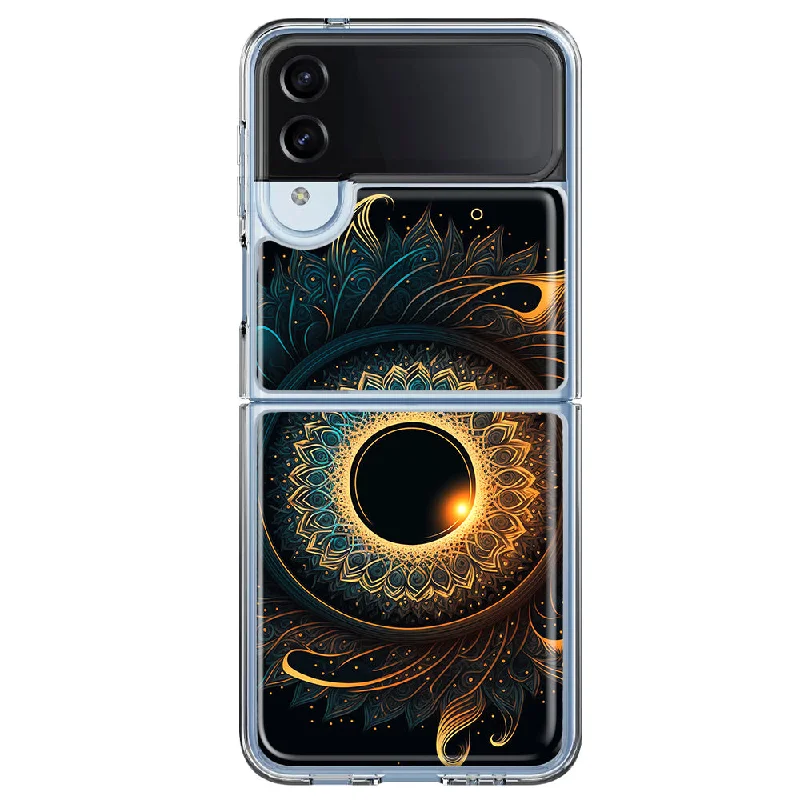 For Samsung Galaxy Z Flip 4 Mandala Geometry Abstract Eclipse Pattern Design Hybrid Protective Phone Case Cover