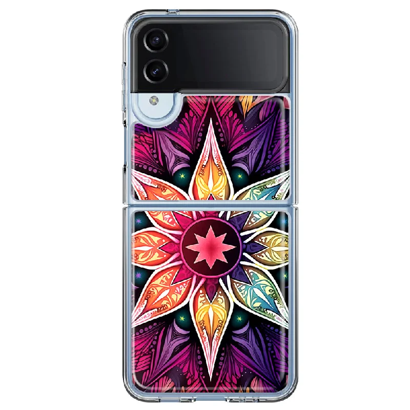 For Samsung Galaxy Z Flip 4 Mandala Geometry Abstract Star Pattern Design Hybrid Protective Phone Case Cover