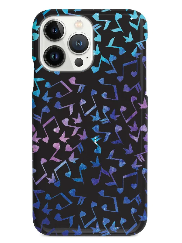 Heart Music Notes Pattern - Blue Watercolor - Black Case