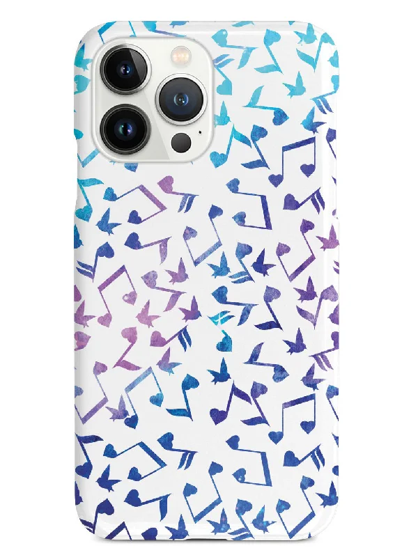 Heart Music Notes Pattern - Blue Watercolor - White Case