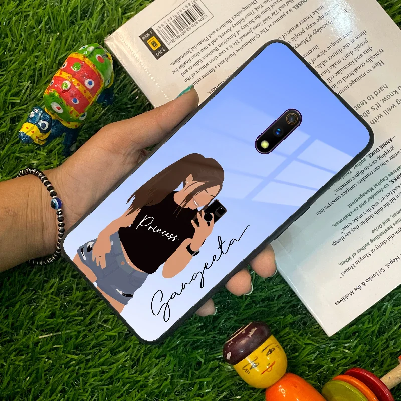 Mobile Girl Glass Case Cover For Realme/Narzo