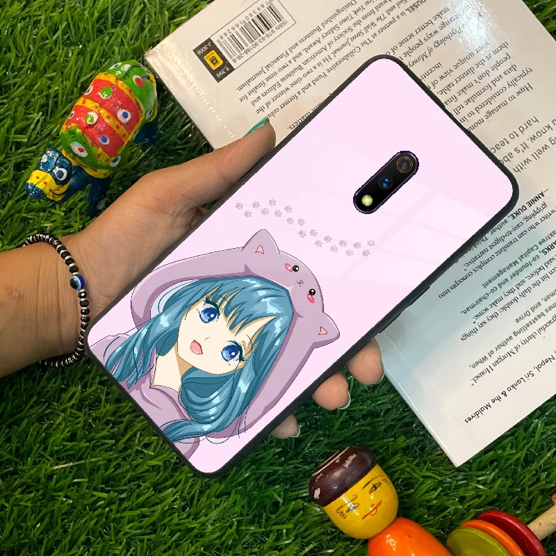 Purple Aesthetic Girl With Cat Phone Glass Case Cover For Realme/Narzo