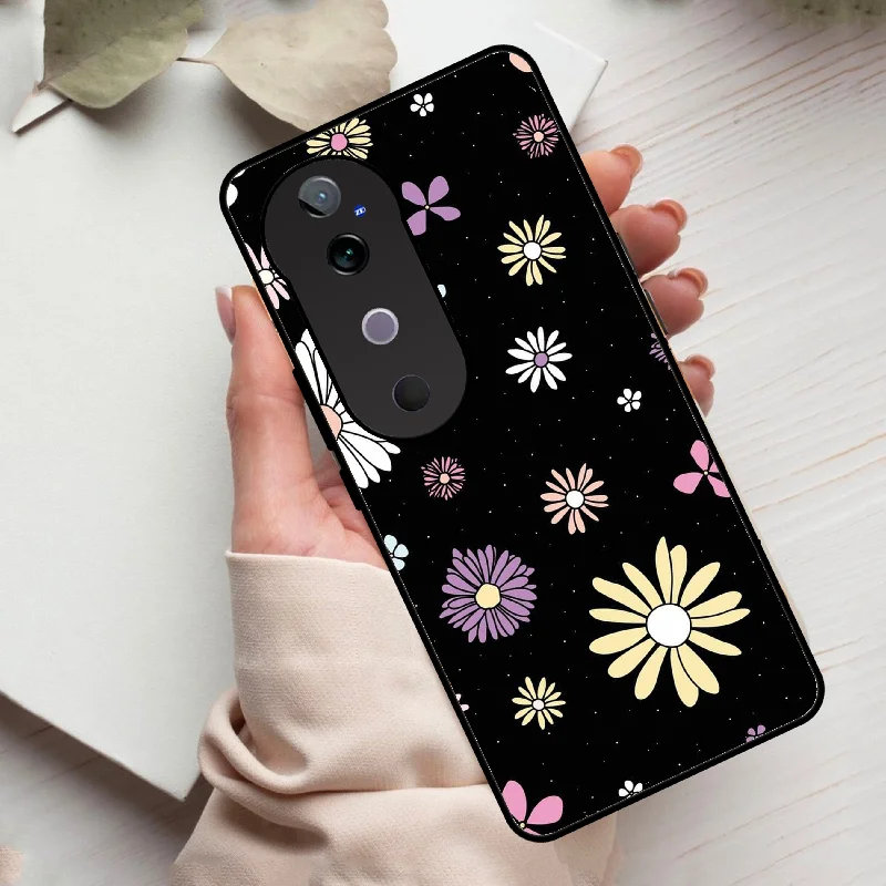 Seamless Floral Print Glass Case Cover For Vivo