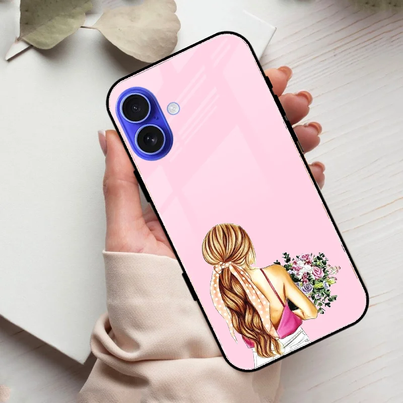 Styles Girl With Flower Glass Case For iPhone